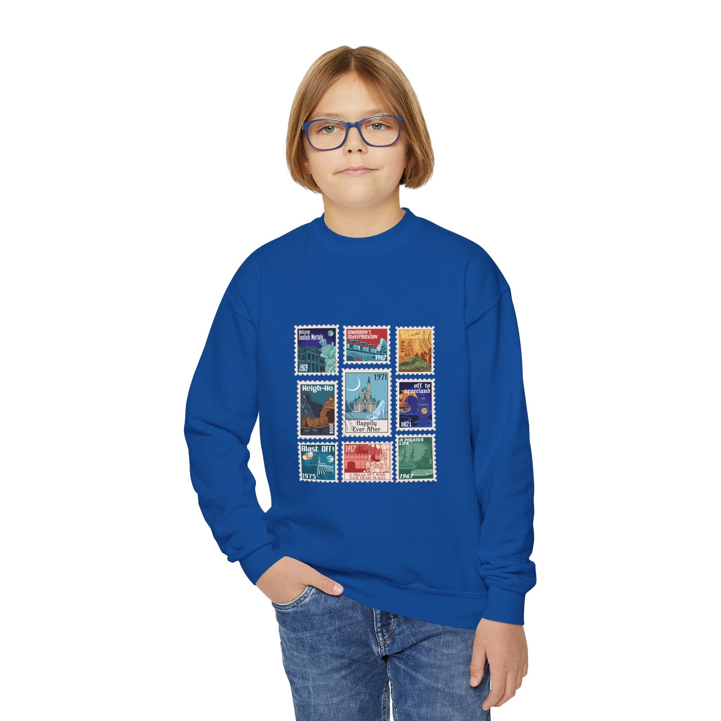 Magic Kingdom Vintage Stamps - Youth Crewneck Sweatshirt