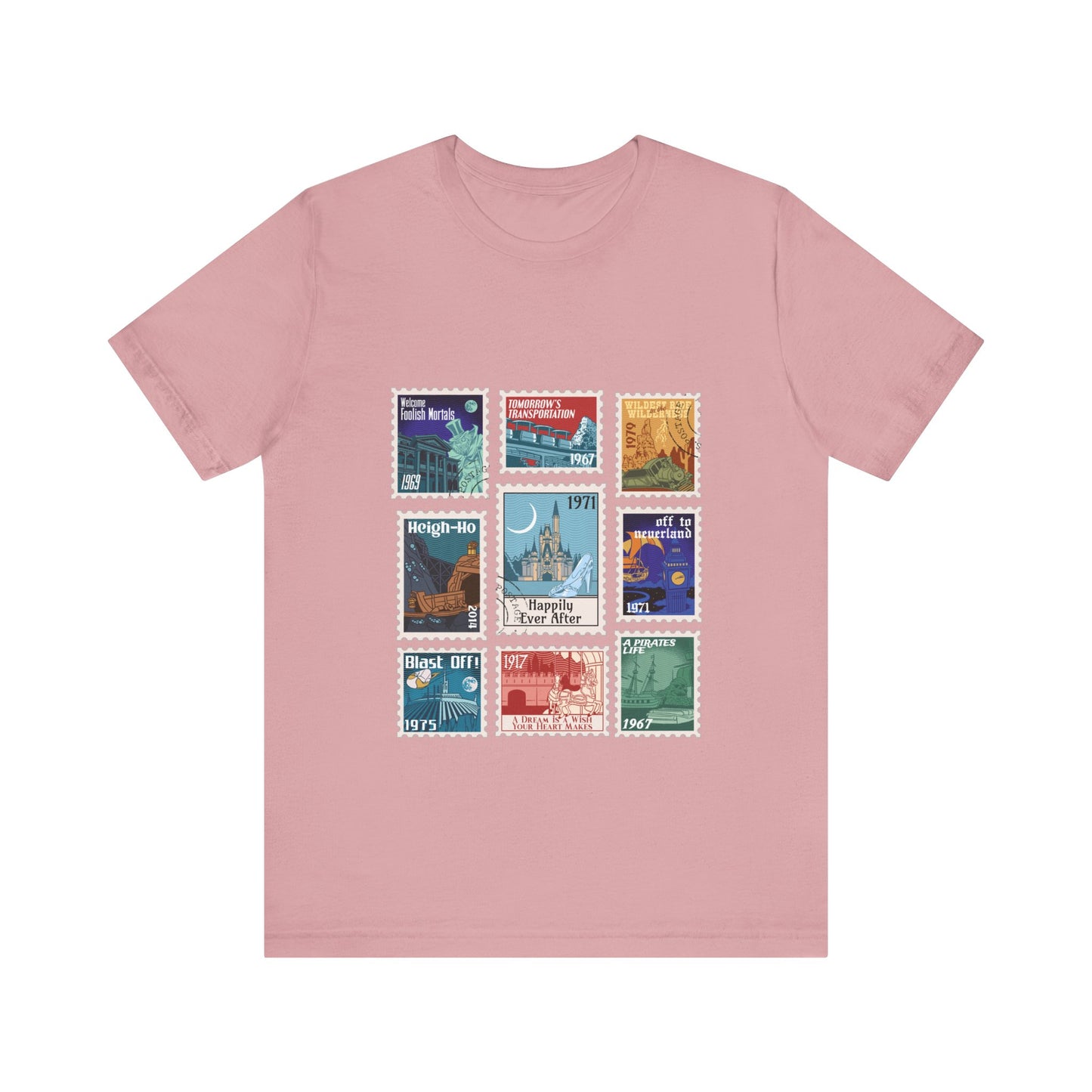 Magic Kingdom Vintage Stamps - Adult Tee Shirt