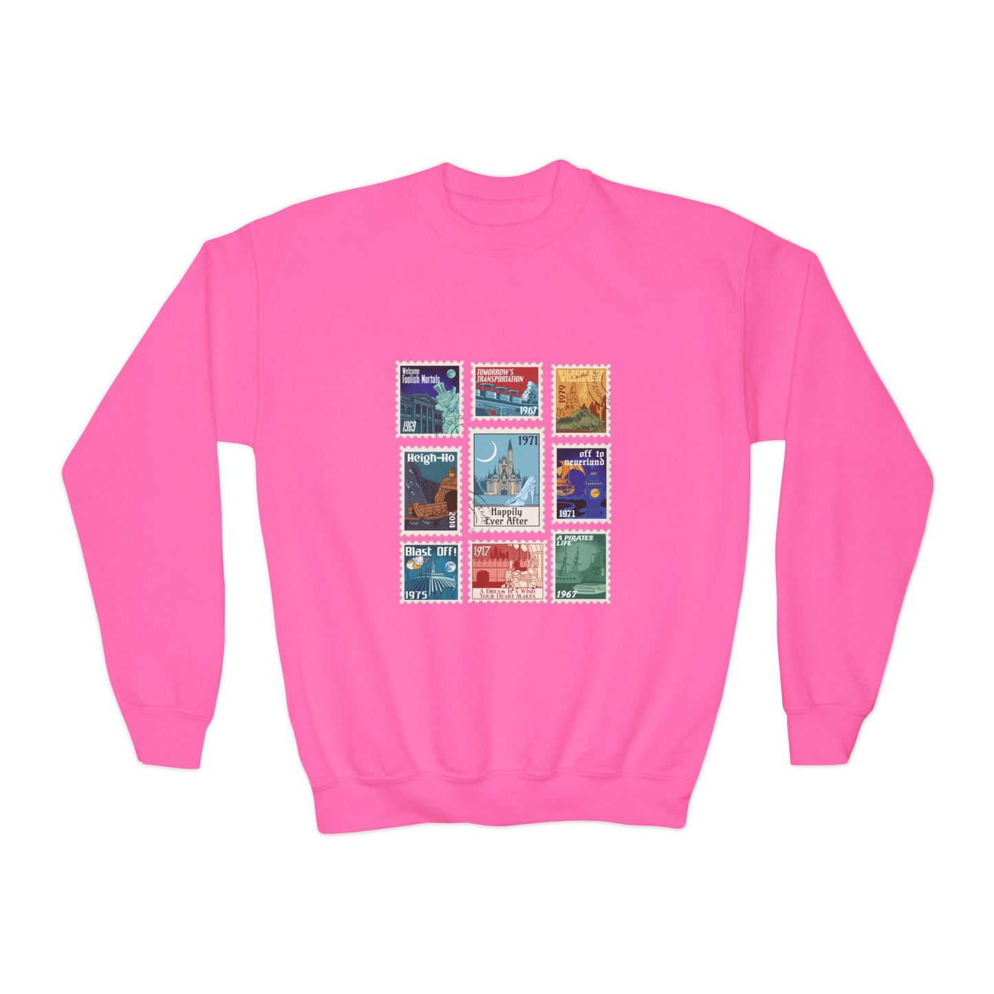 Magic Kingdom Vintage Stamps - Youth Crewneck Sweatshirt