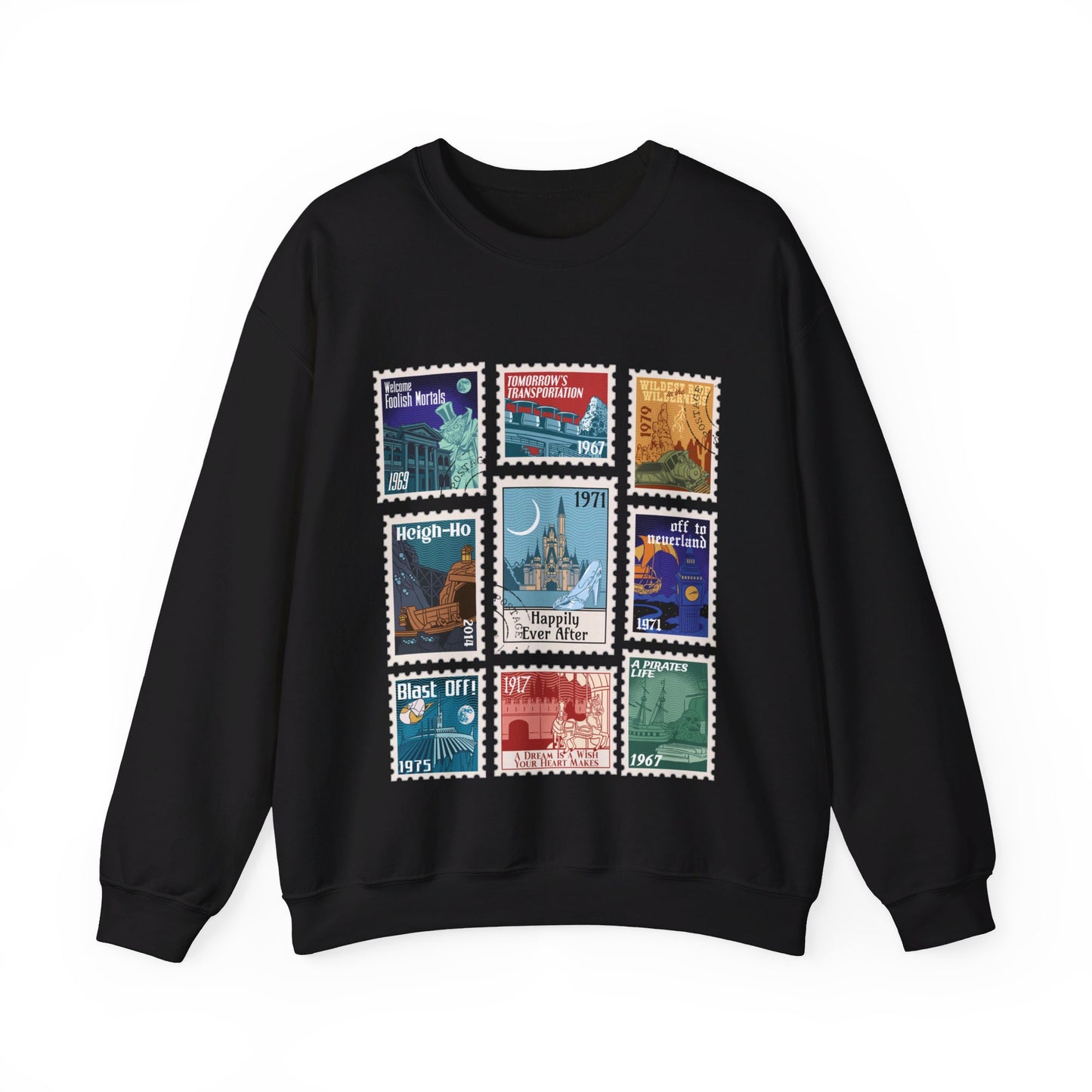 Magic Kingdom Vintage Stamps - Adult Crewneck Sweatshirt