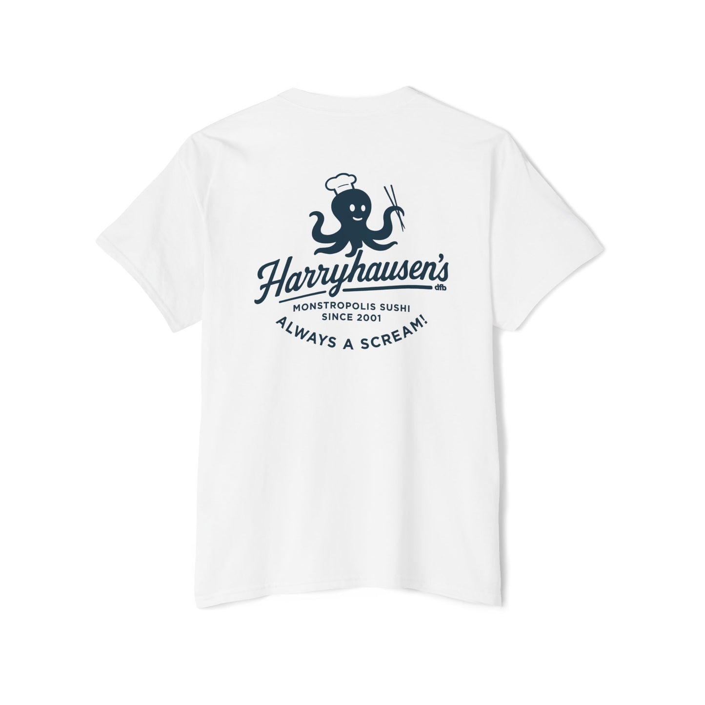 Harryhausen's - Front & Back w/ Pocket - Unisex Heavy Cotton Pocket Tee