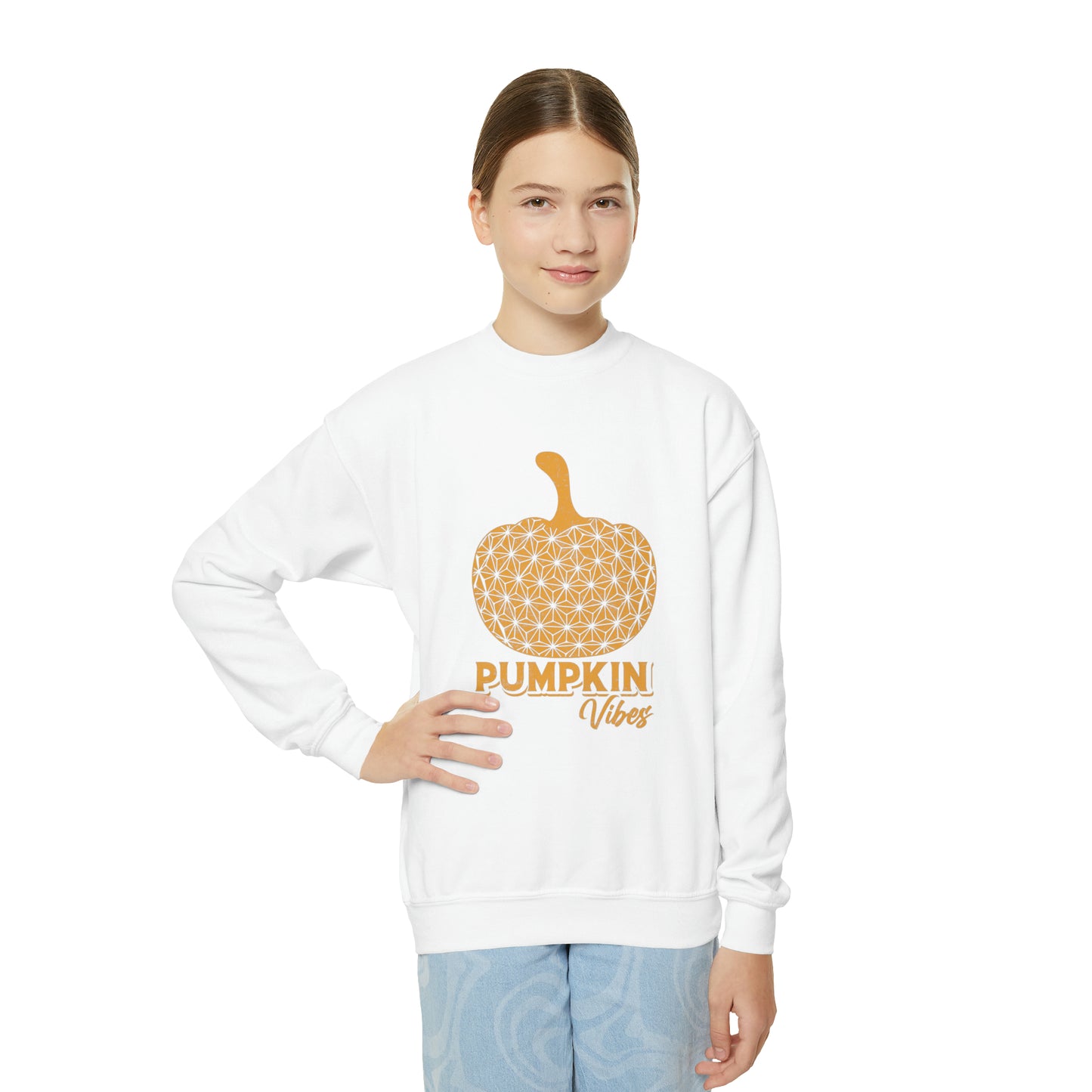 Pumpkin Vibes EPCOT Spaceship Earth Youth Crewneck Sweatshirt