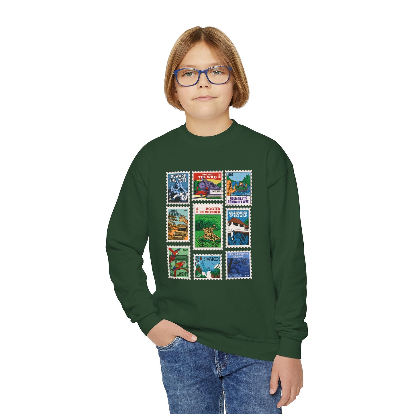 Animal Kingdom Vintage Stamps - Youth Crewneck Sweatshirt