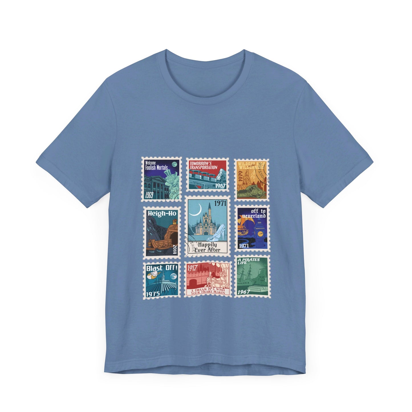 Magic Kingdom Vintage Stamps - Adult Tee Shirt