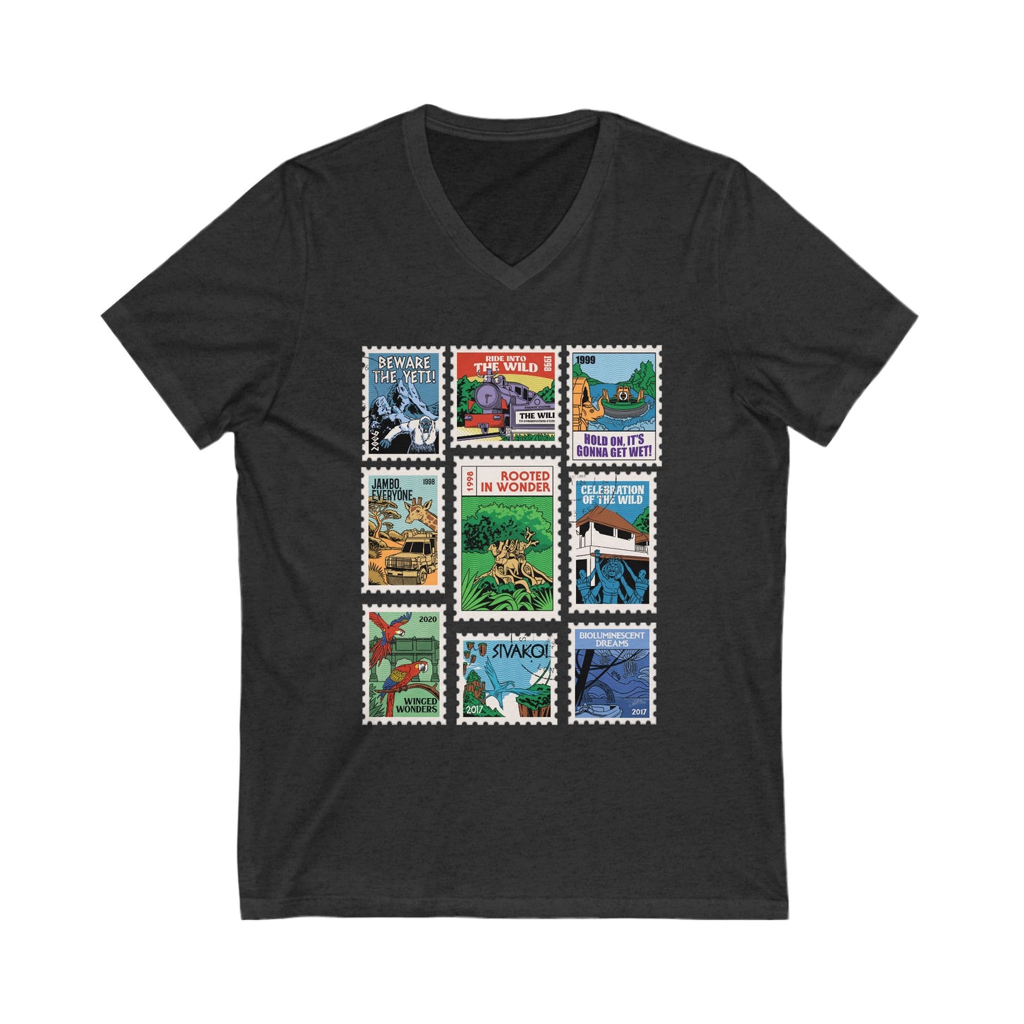 Animal Kingdom Vintage Stamps - Short Sleeve V-Neck Tee