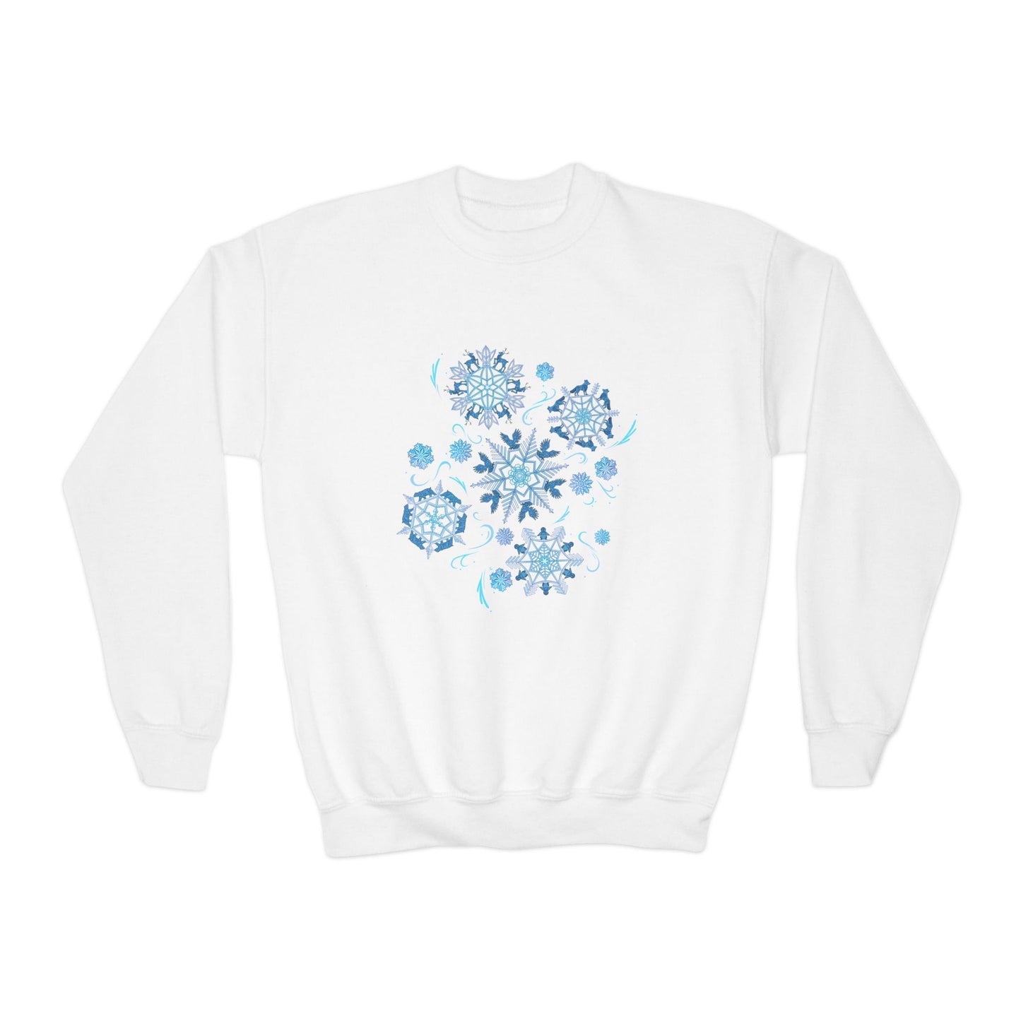 Merry Menagerie Snowflakes - Animal Kingdom Puppets - Youth Crewneck Sweatshirt