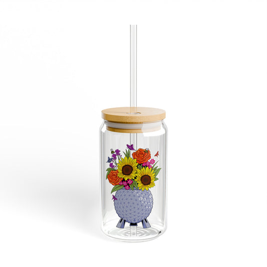 EPCOT Spaceship Earth & Florals - Sipper Glass, 16oz