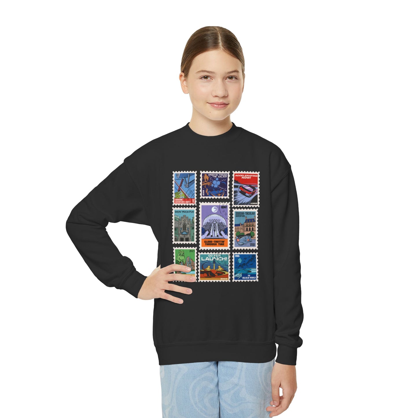 EPCOT Vintage Stamps - Youth Crewneck Sweatshirt