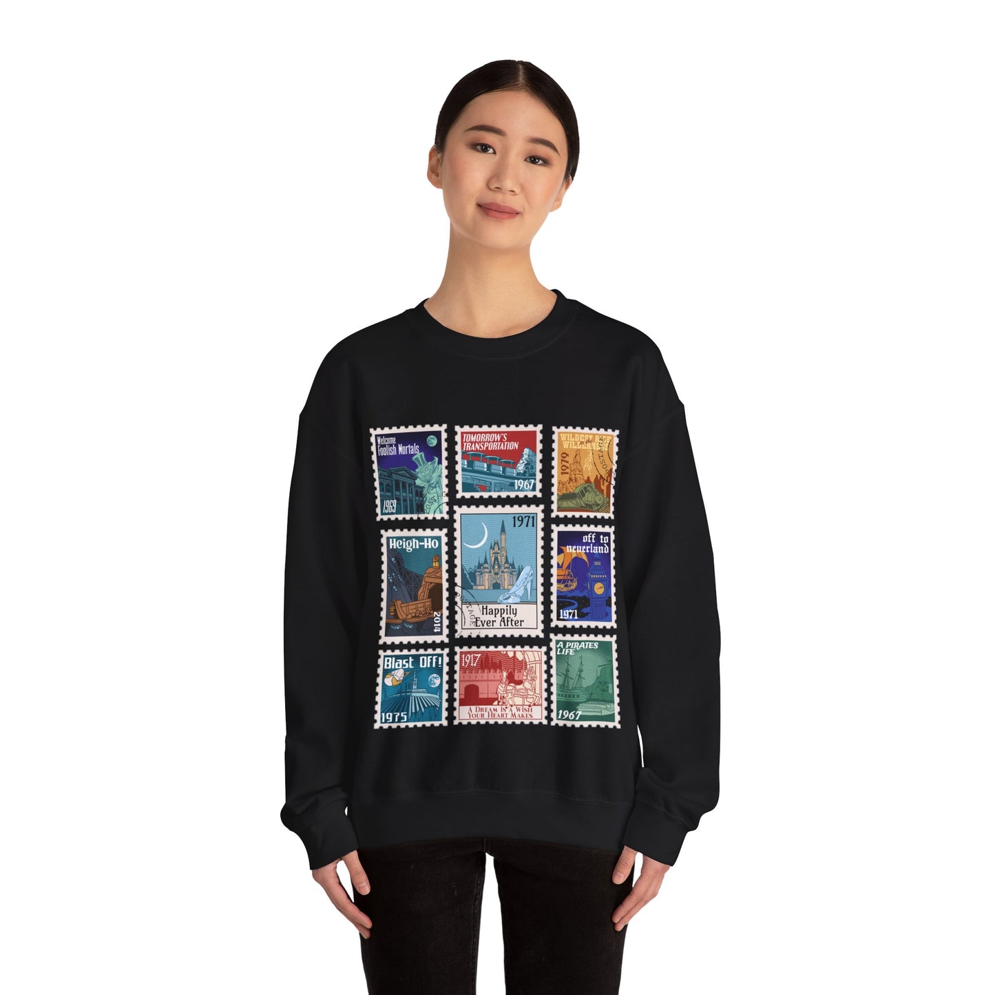 Magic Kingdom Vintage Stamps - Adult Crewneck Sweatshirt