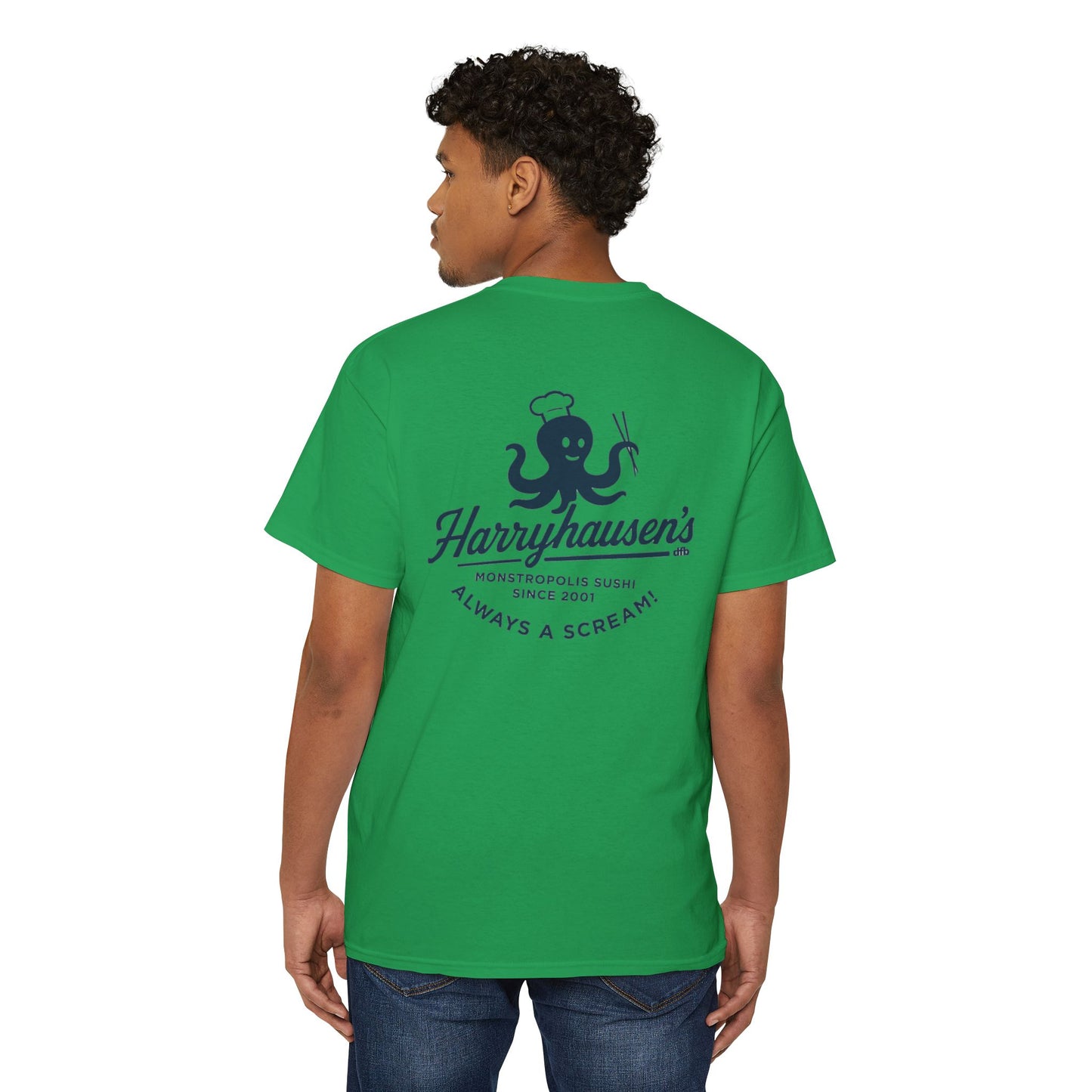Harryhausen's - Front & Back w/ Pocket - Unisex Heavy Cotton Pocket Tee