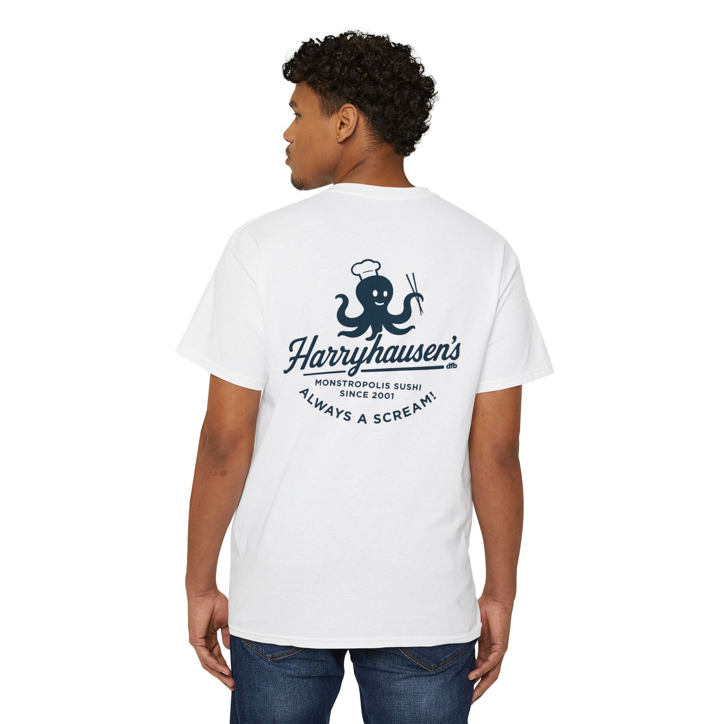 Harryhausen's - Front & Back w/ Pocket - Unisex Heavy Cotton Pocket Tee