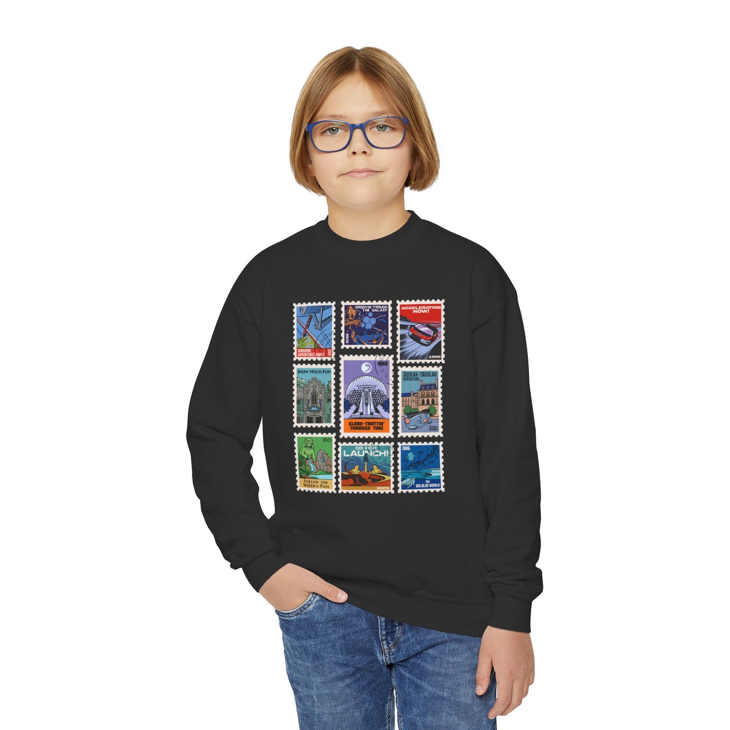 EPCOT Vintage Stamps - Youth Crewneck Sweatshirt