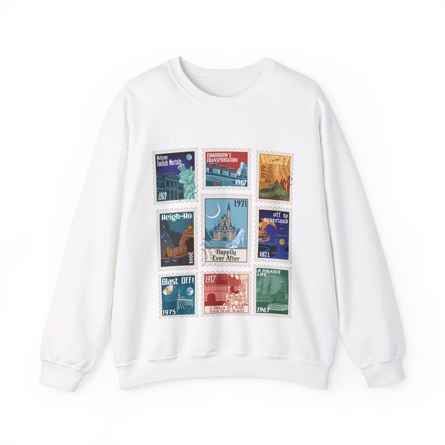 Magic Kingdom Vintage Stamps - Adult Crewneck Sweatshirt