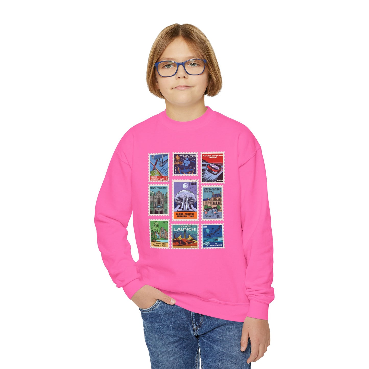 EPCOT Vintage Stamps - Youth Crewneck Sweatshirt