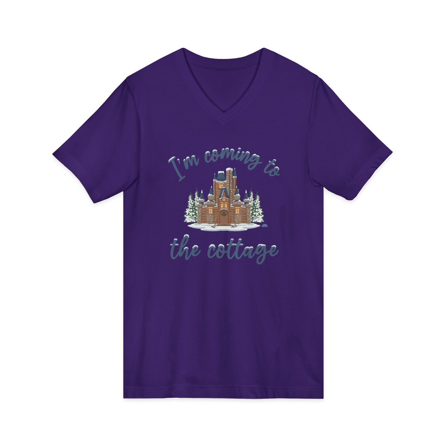Snowy Cabin Castle, I'm Coming to the Cottage - Short Sleeve V-Neck Tee