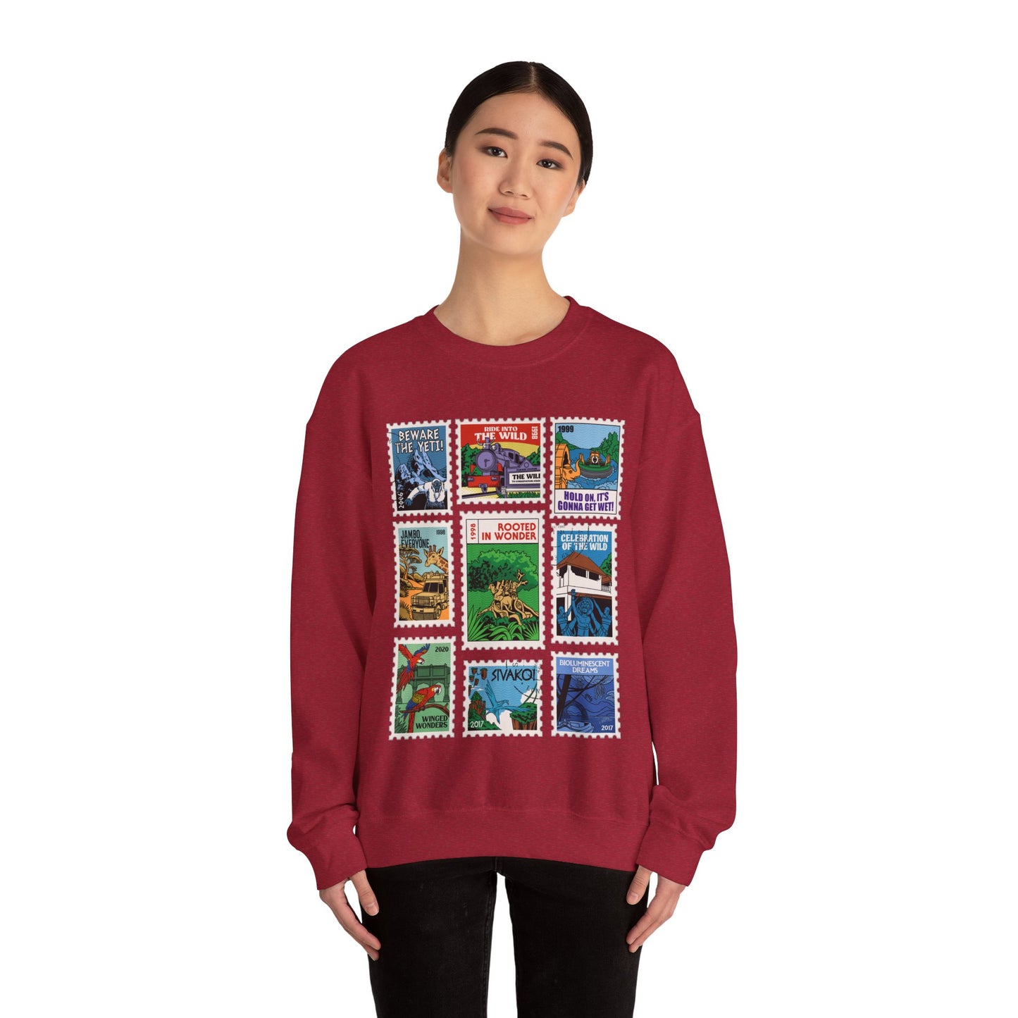 Animal Kingdom Vintage Stamps - Adult Crewneck Sweatshirt