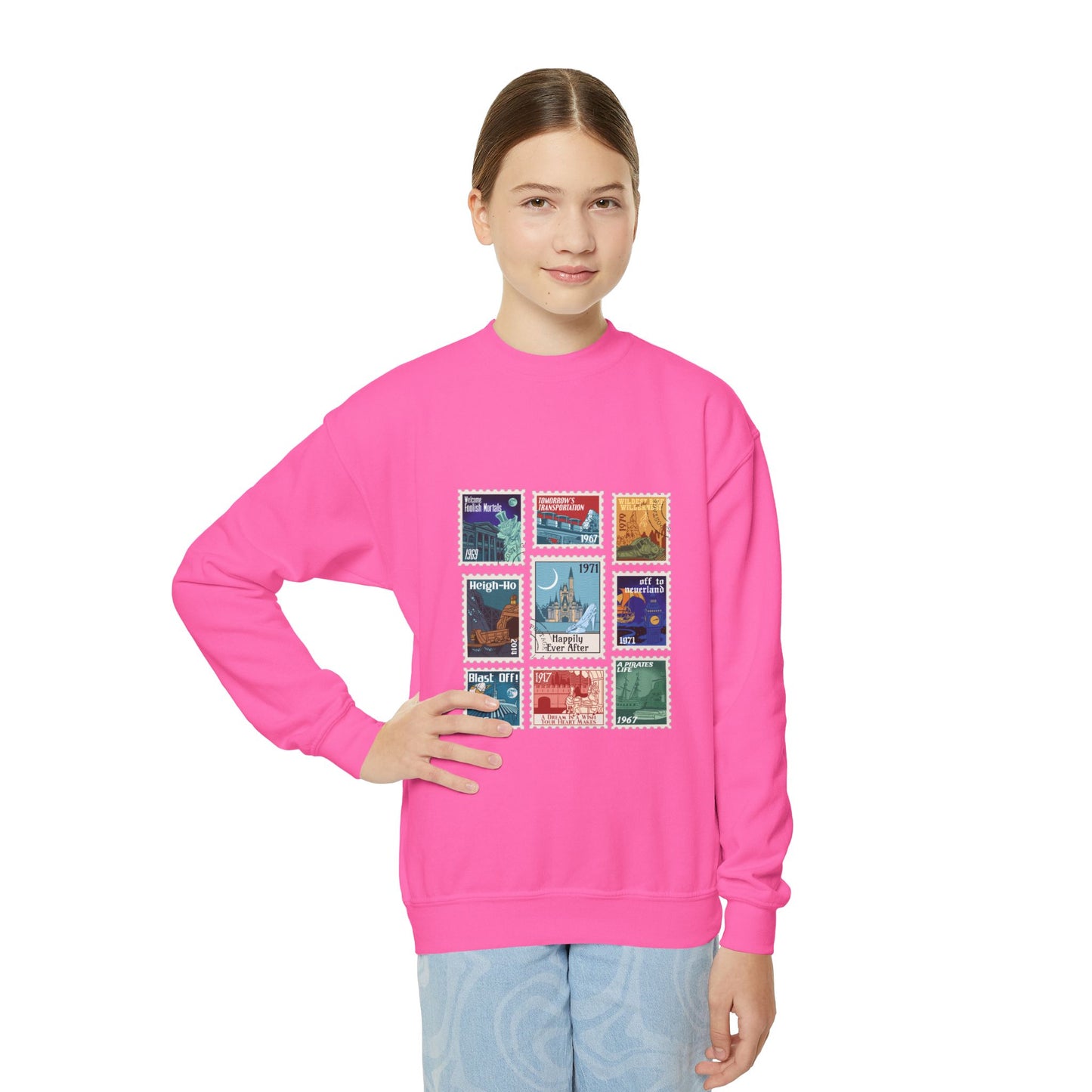 Magic Kingdom Vintage Stamps - Youth Crewneck Sweatshirt