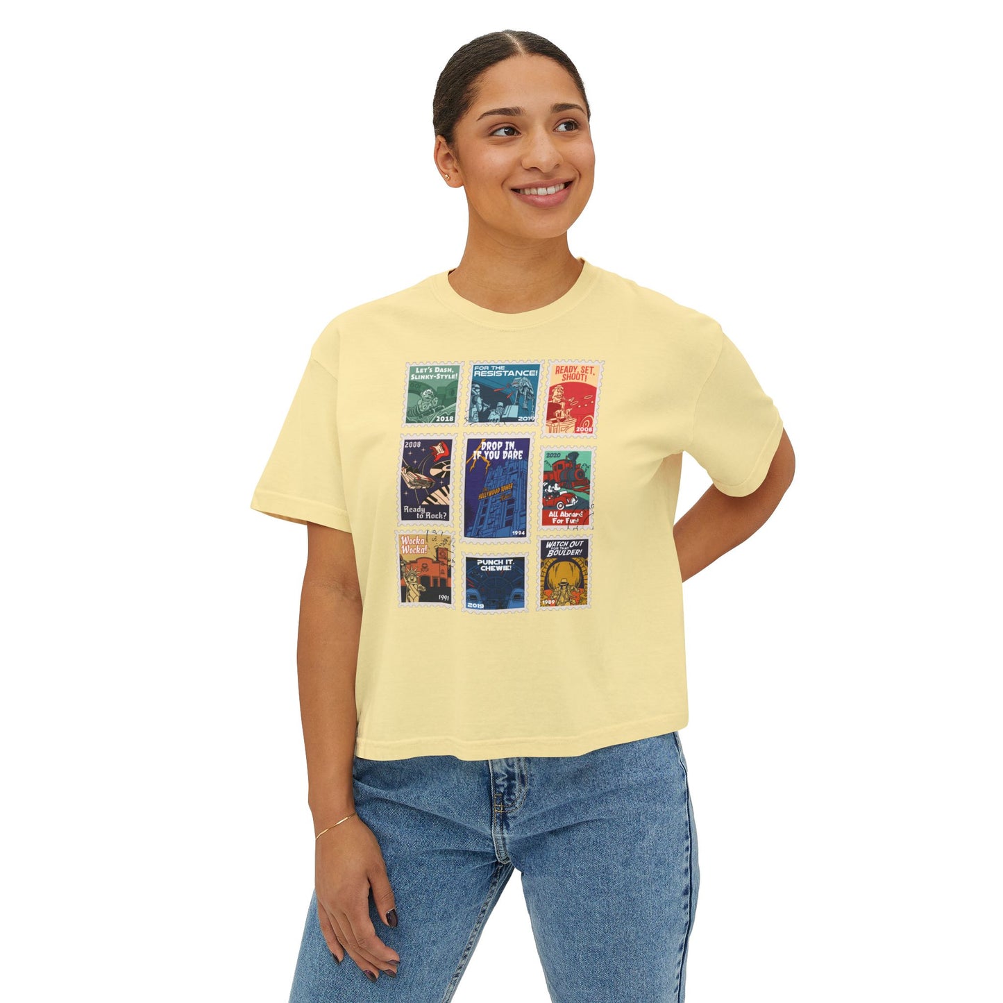 Hollywood Studios Vintage Stamps - Women's Boxy Tee