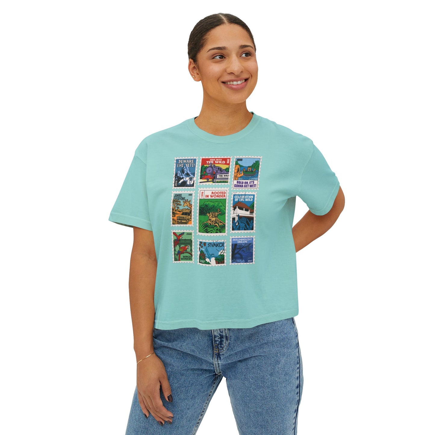 Animal Kingdom Vintage Stamps - Women's Boxy Tee