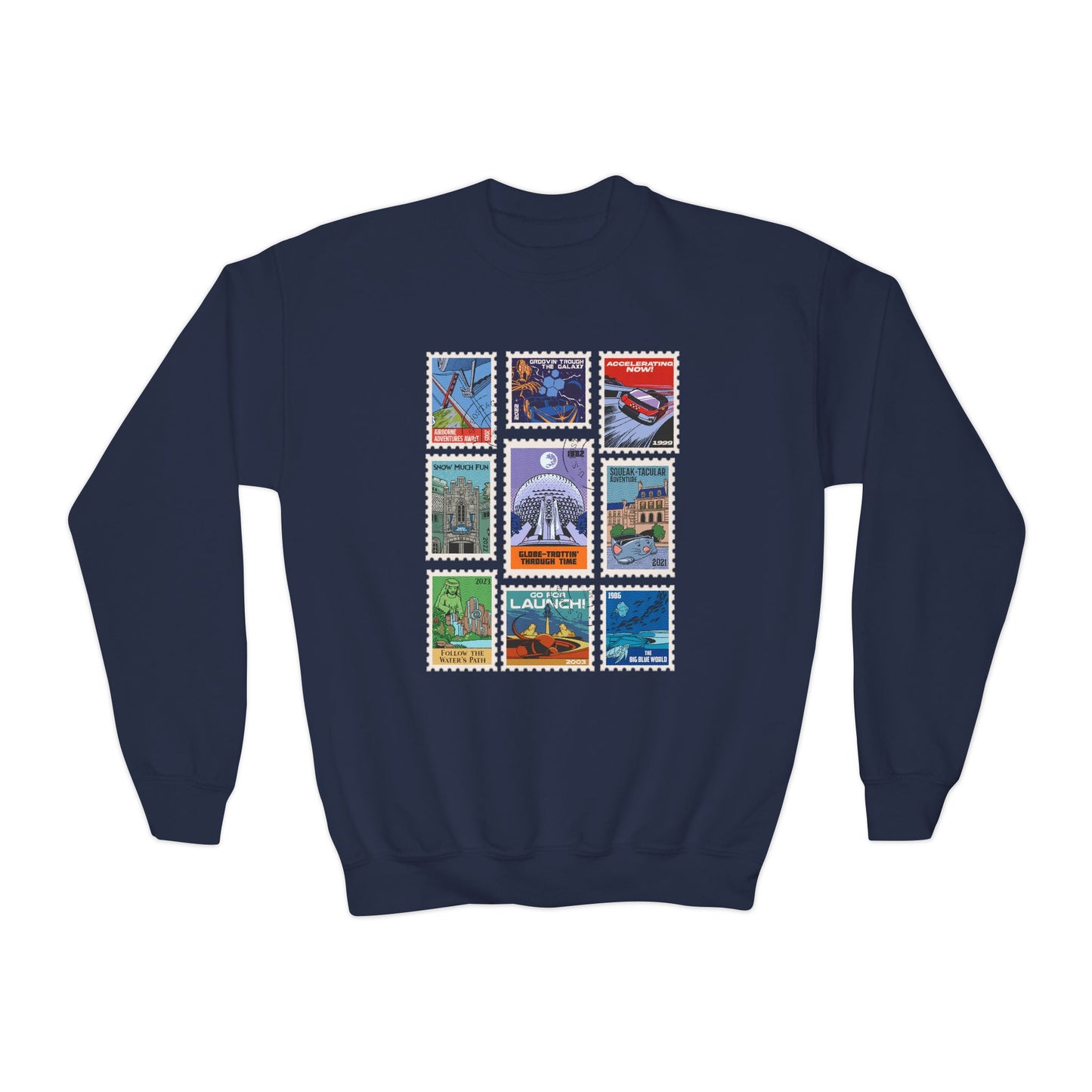 EPCOT Vintage Stamps - Youth Crewneck Sweatshirt