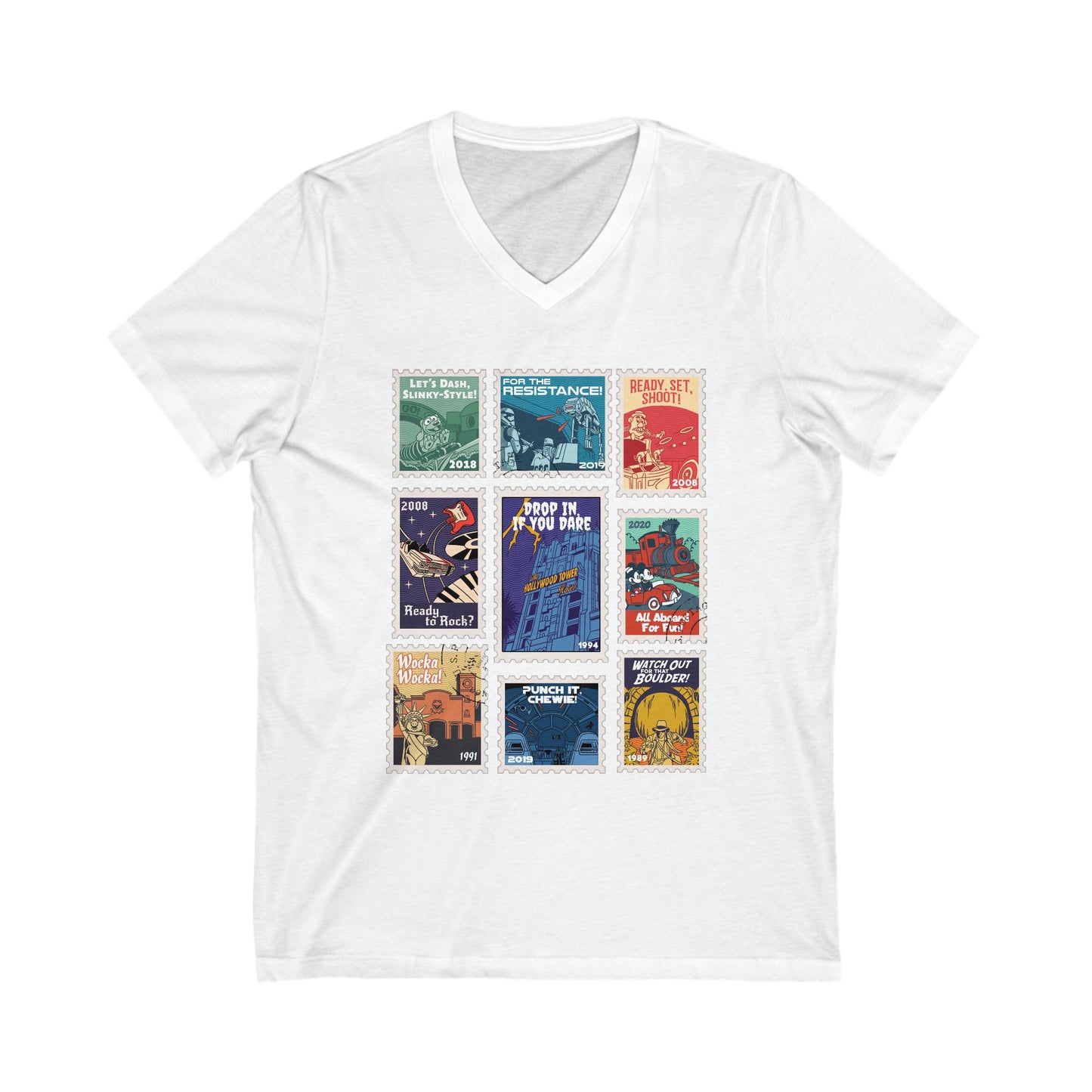 Hollywood Studios Vintage Stamps - Short Sleeve V-Neck Tee