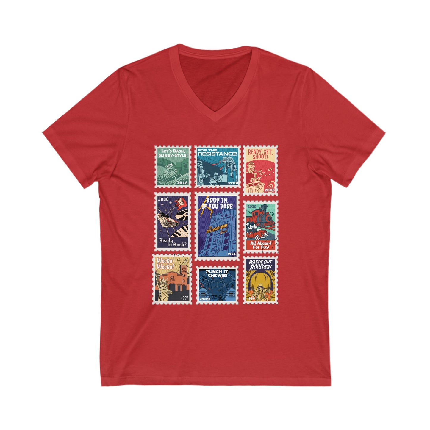 Hollywood Studios Vintage Stamps - Short Sleeve V-Neck Tee