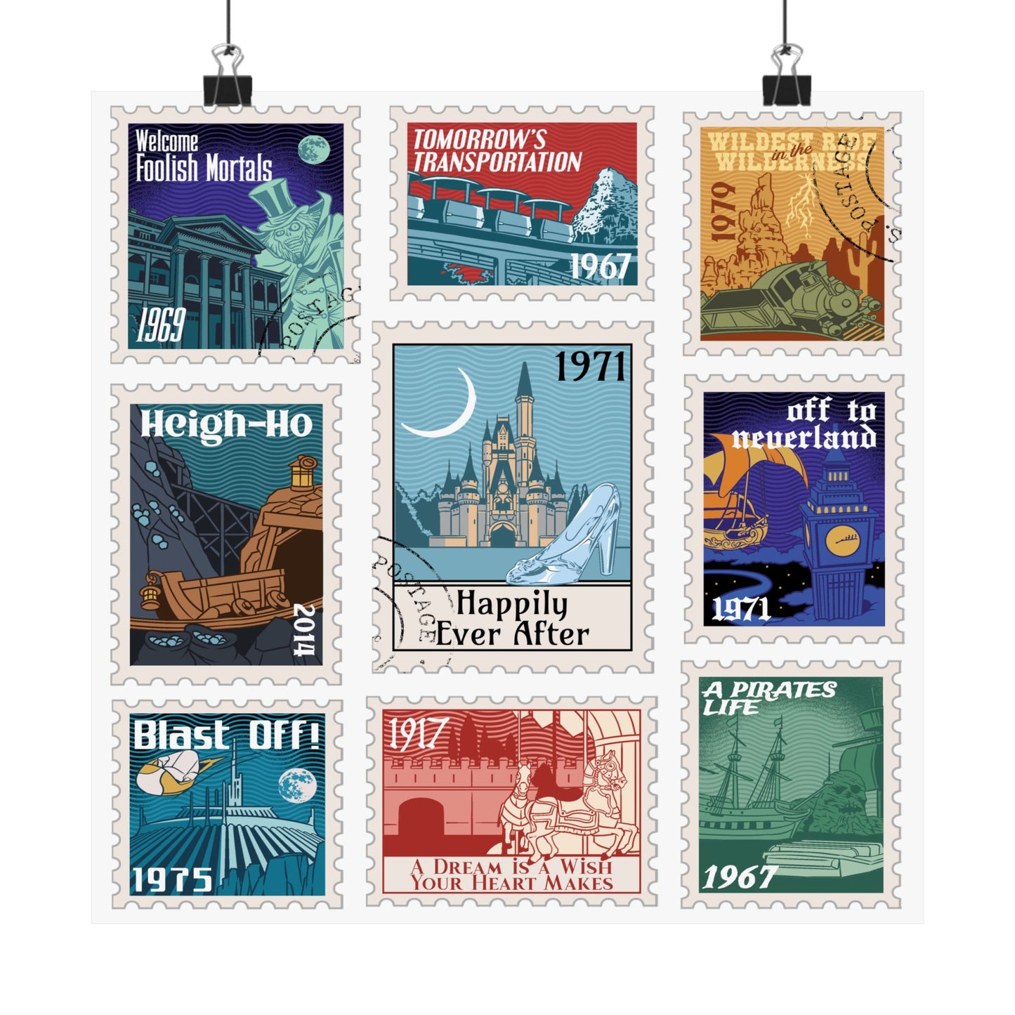 Magic Kingdom Vintage Stamps - Matte Vertical Posters