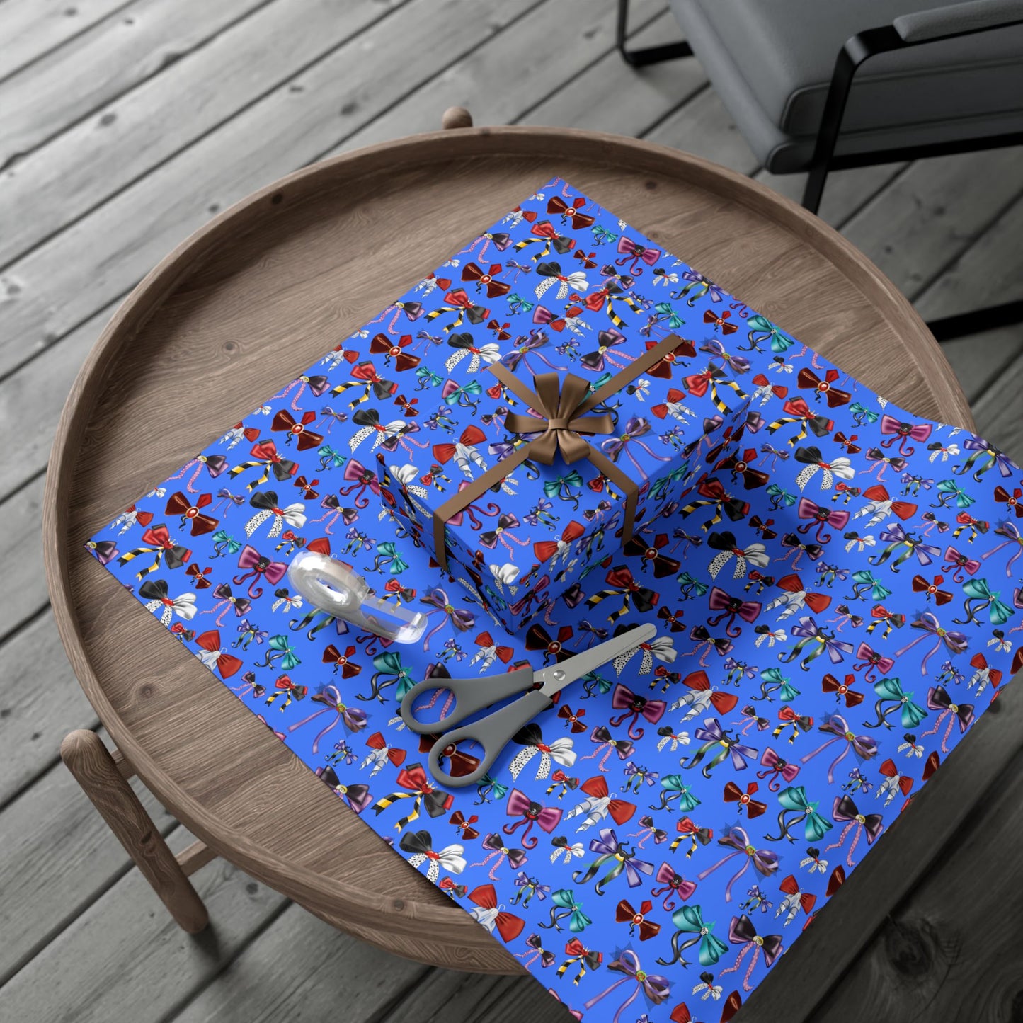 Bad to the Bow, Villains Bows, Cornflower Blue Background - Gift Wrap Papers