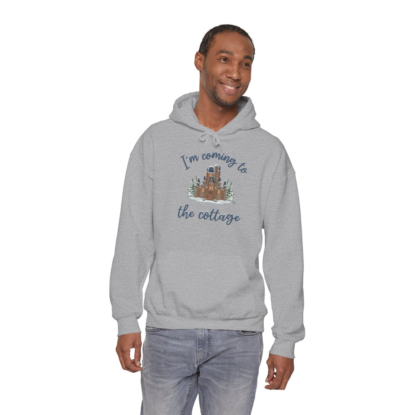 Snowy Cabin Castle, I'm Coming to the Cottage -  Adult Hoodie Sweatshirt