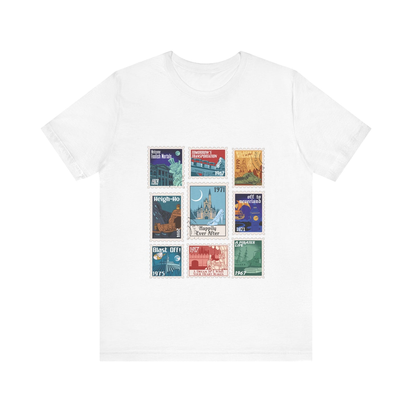 Magic Kingdom Vintage Stamps - Adult Tee Shirt