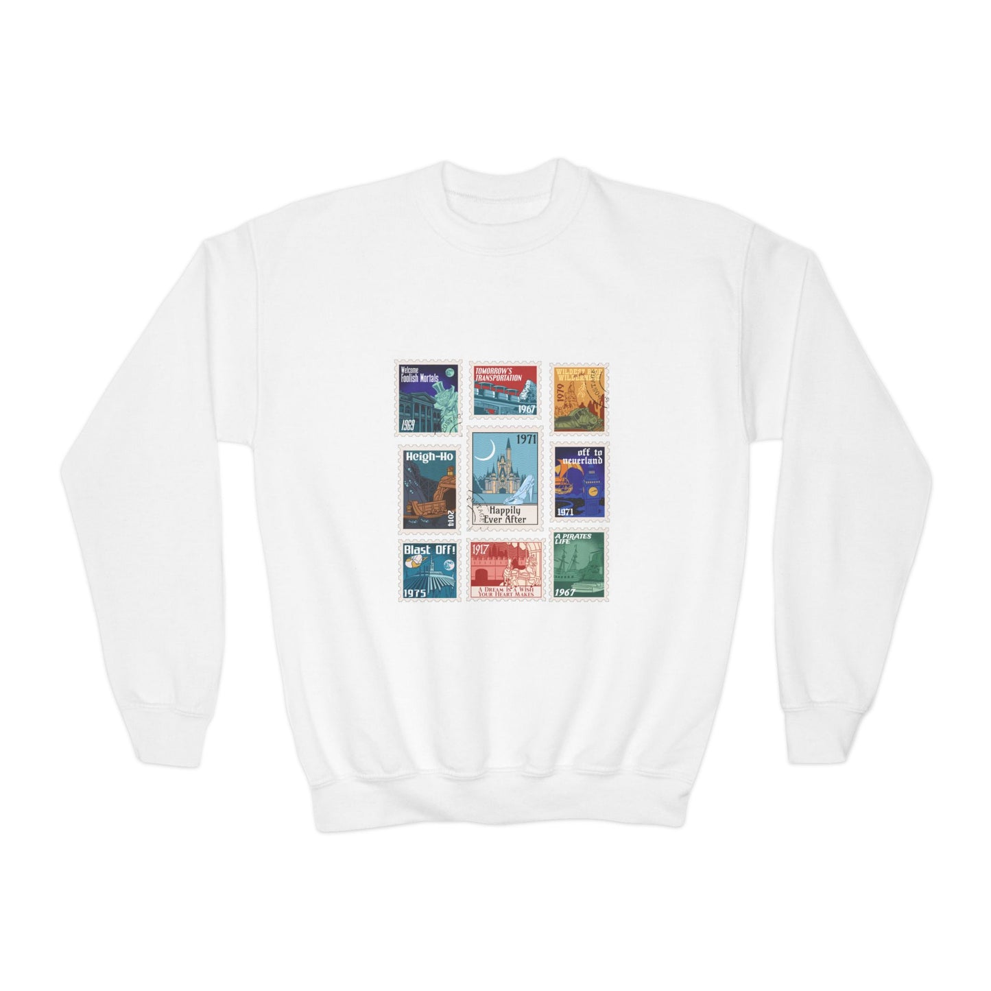 Magic Kingdom Vintage Stamps - Youth Crewneck Sweatshirt