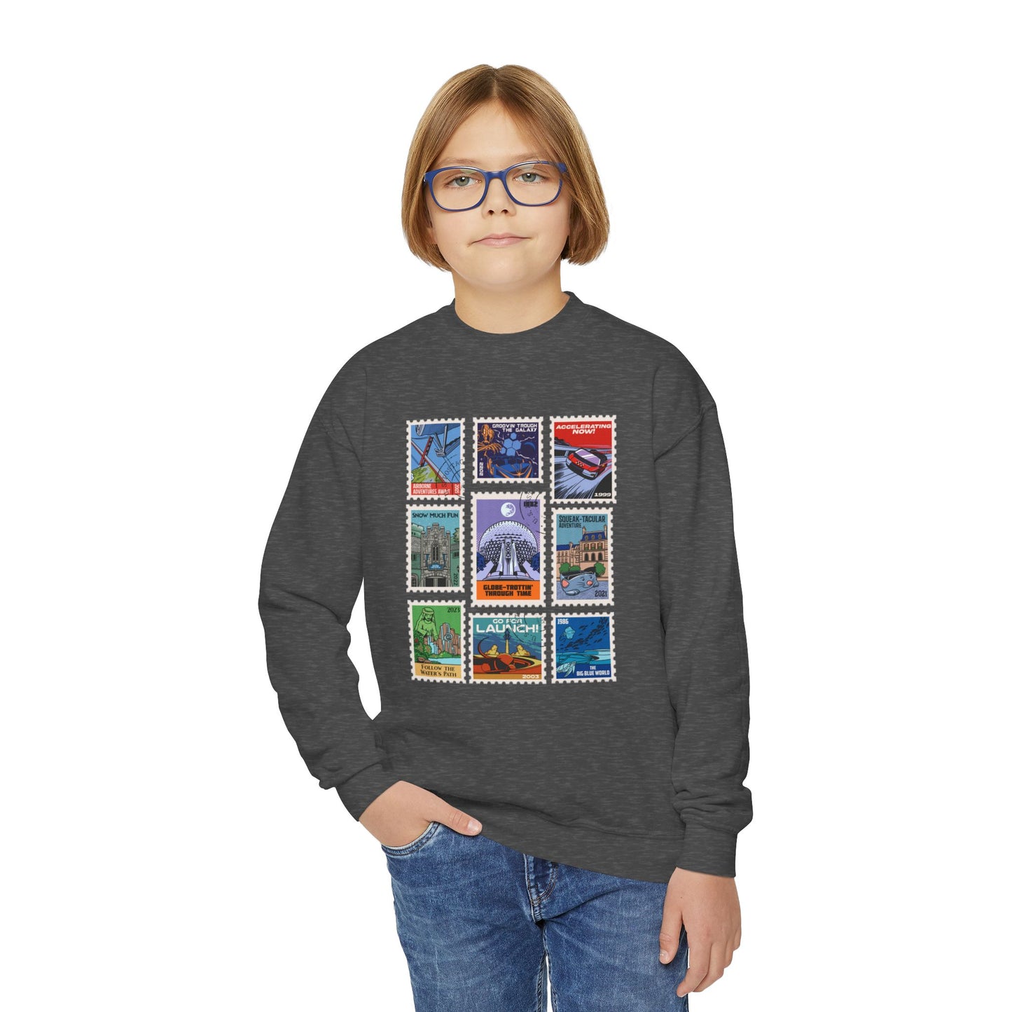 EPCOT Vintage Stamps - Youth Crewneck Sweatshirt