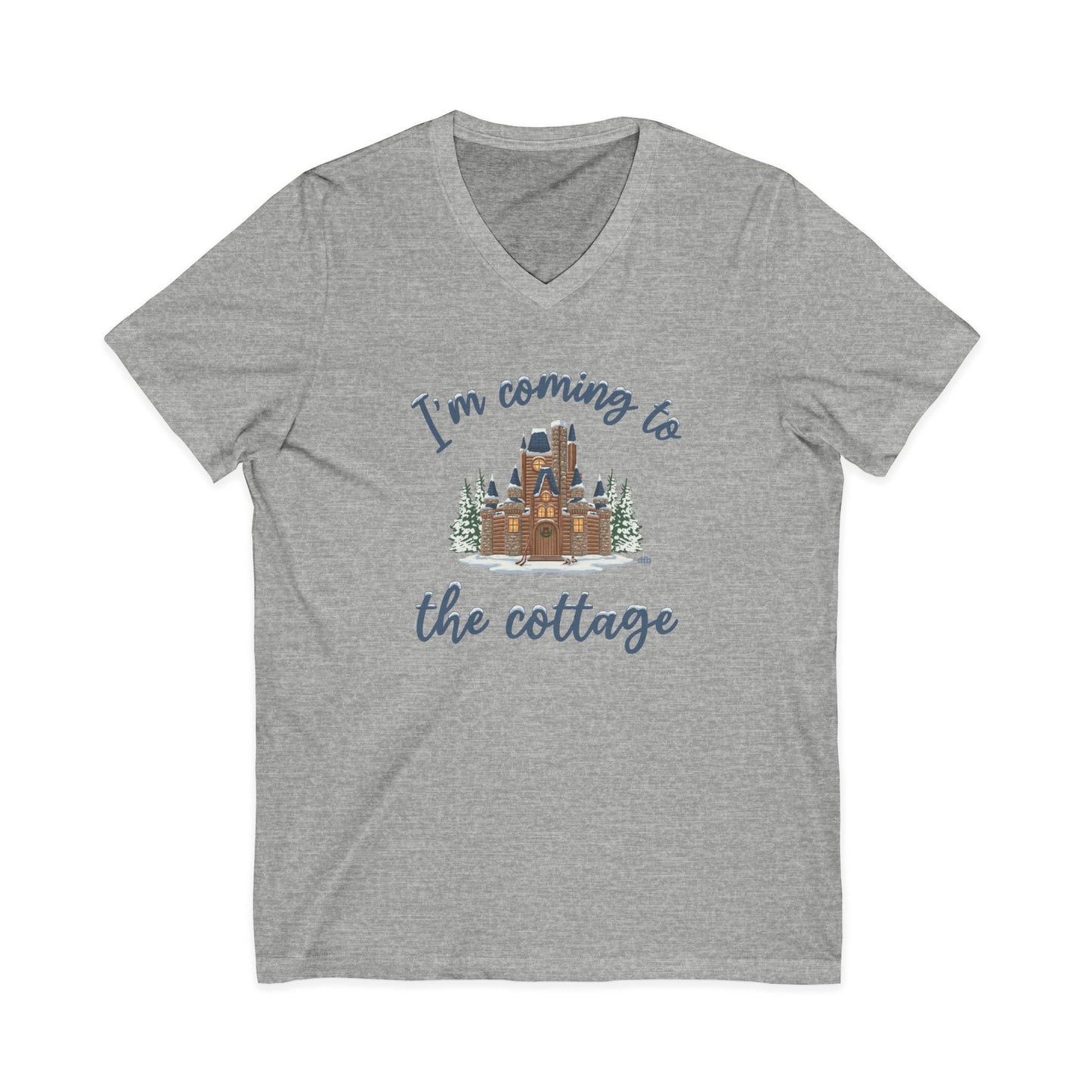 Snowy Cabin Castle, I'm Coming to the Cottage - Short Sleeve V-Neck Tee