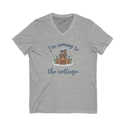 Snowy Cabin Castle, I'm Coming to the Cottage - Short Sleeve V-Neck Tee