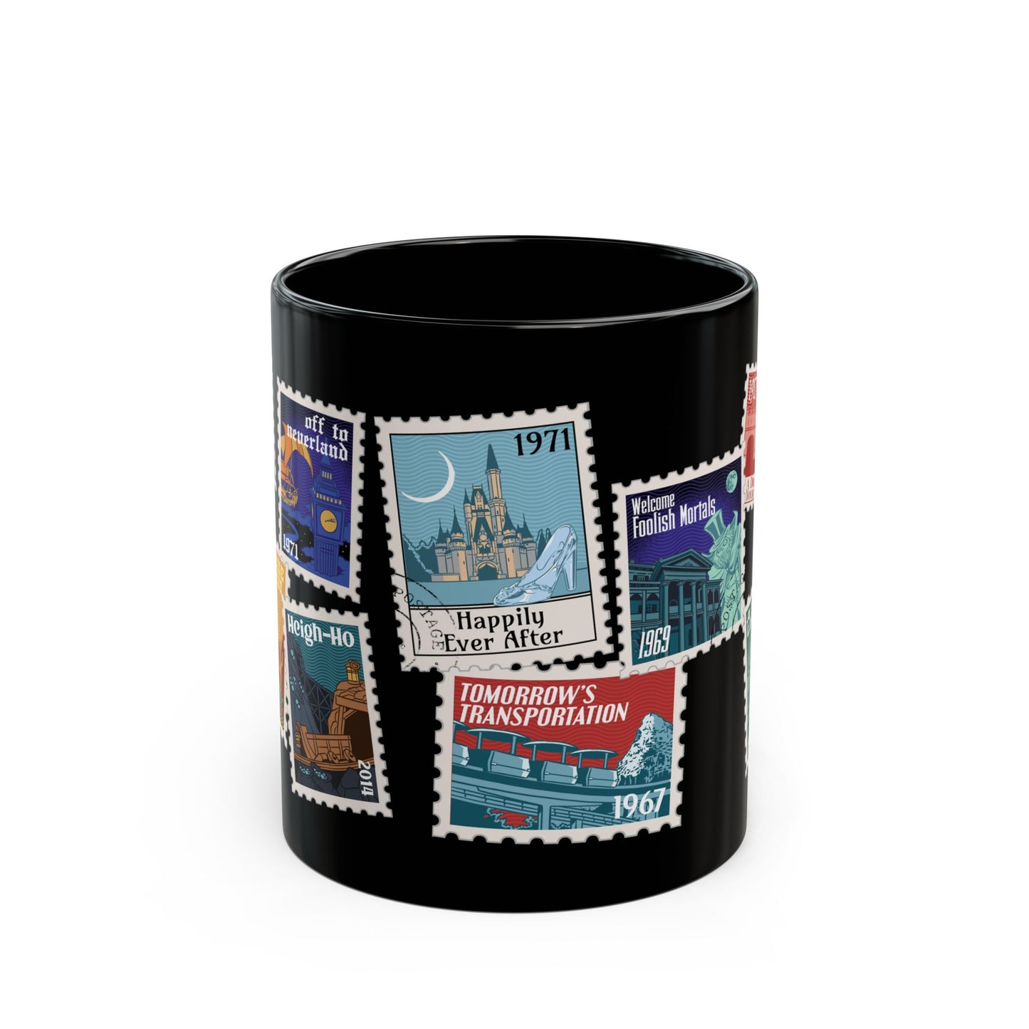 Magic Kingdom Vintage Stamps - Black Mug