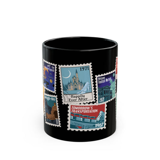 Magic Kingdom Vintage Stamps - Black Mug