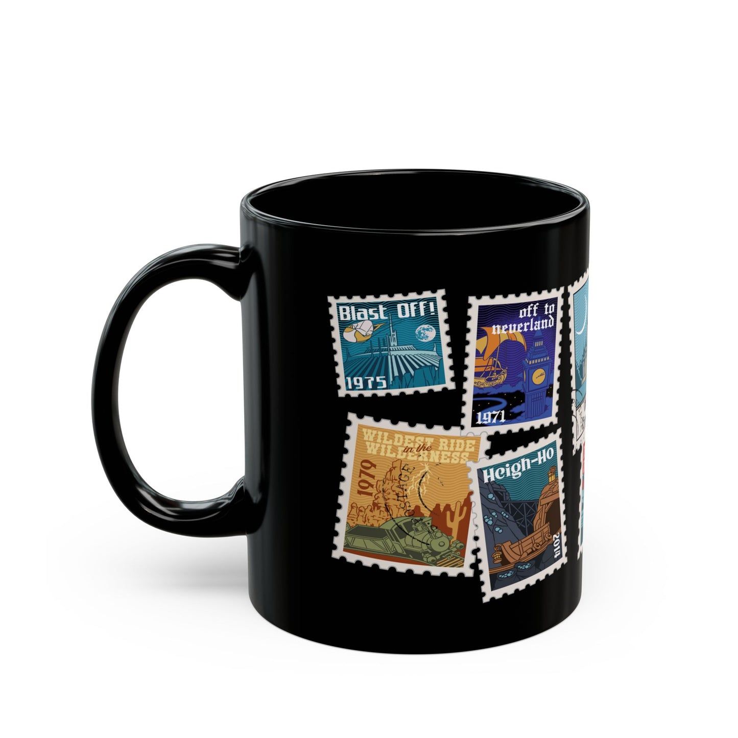 Magic Kingdom Vintage Stamps - Black Mug