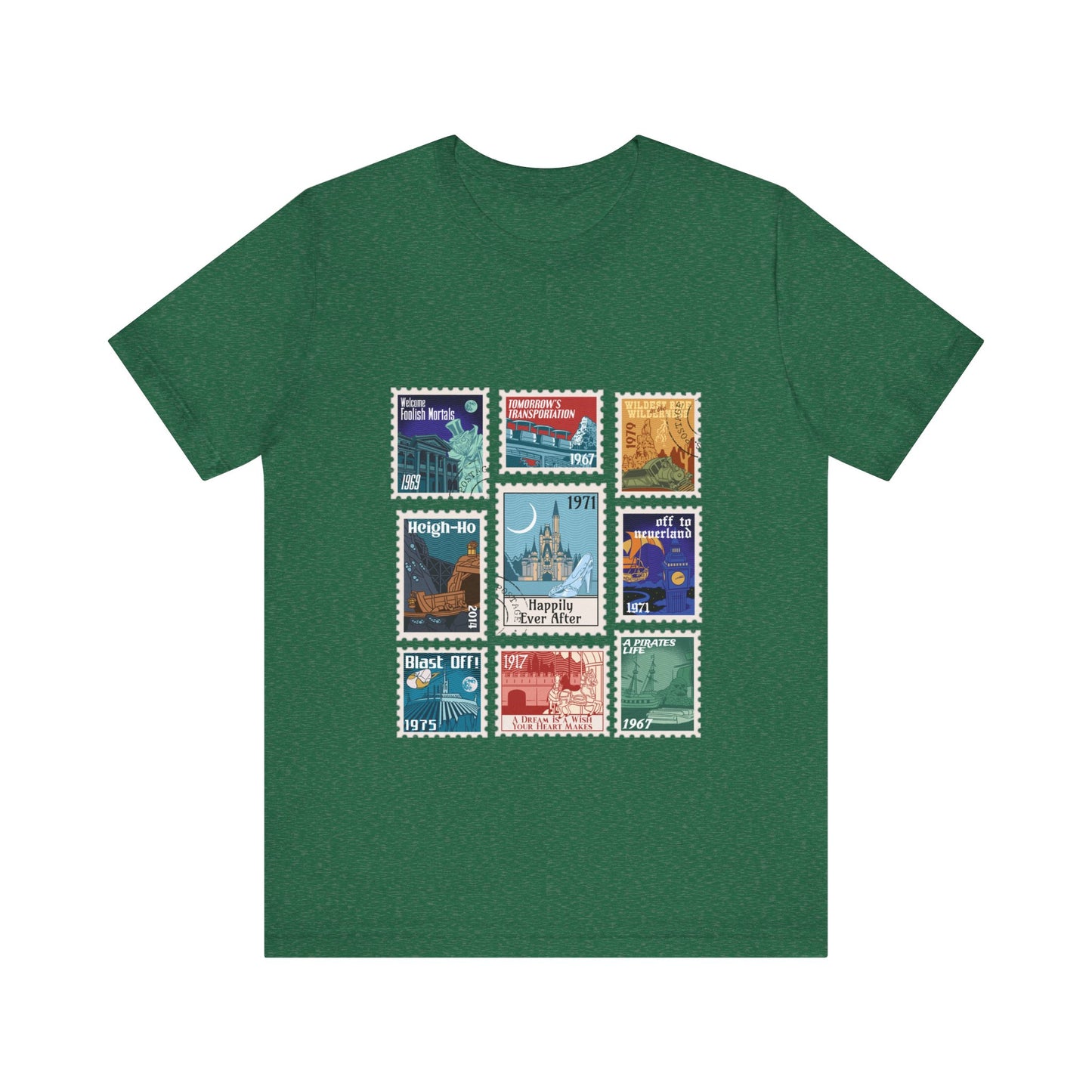 Magic Kingdom Vintage Stamps - Adult Tee Shirt