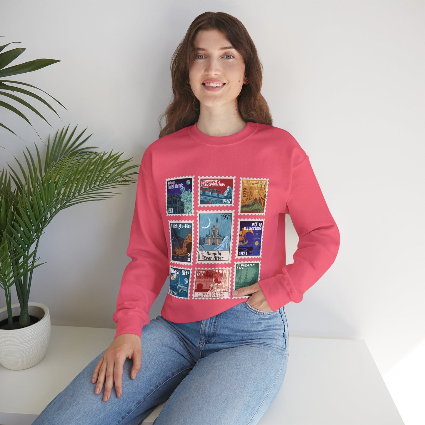 Magic Kingdom Vintage Stamps - Adult Crewneck Sweatshirt