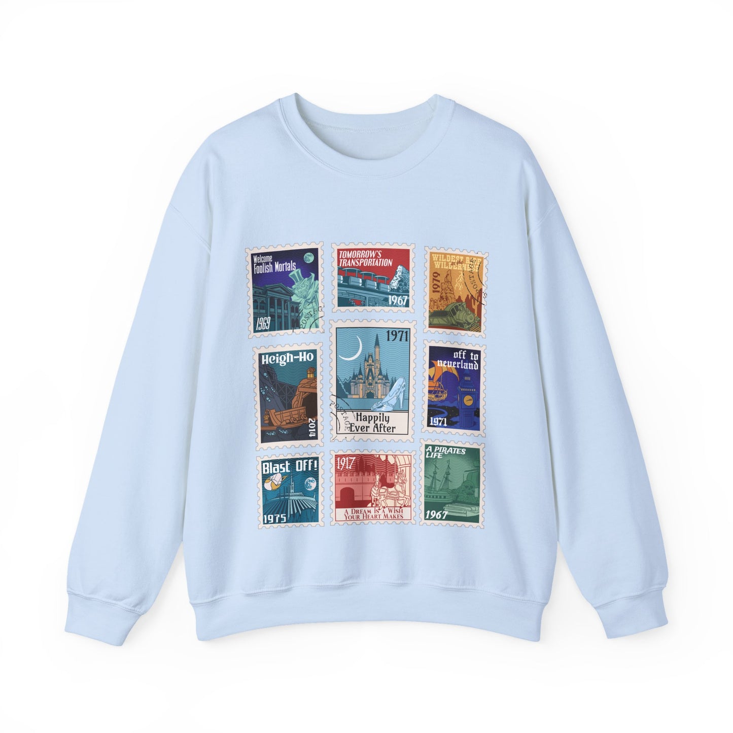 Magic Kingdom Vintage Stamps - Adult Crewneck Sweatshirt