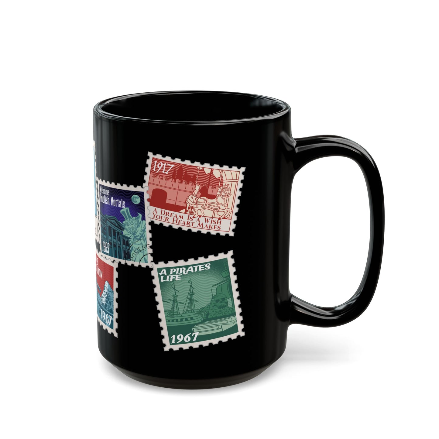 Magic Kingdom Vintage Stamps - Black Mug