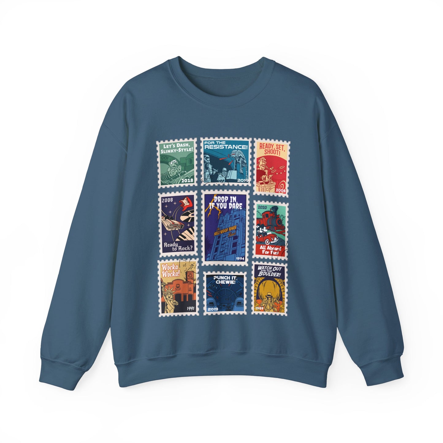 Hollywood Studios Vintage Stamps - Adult Crewneck Sweatshirt