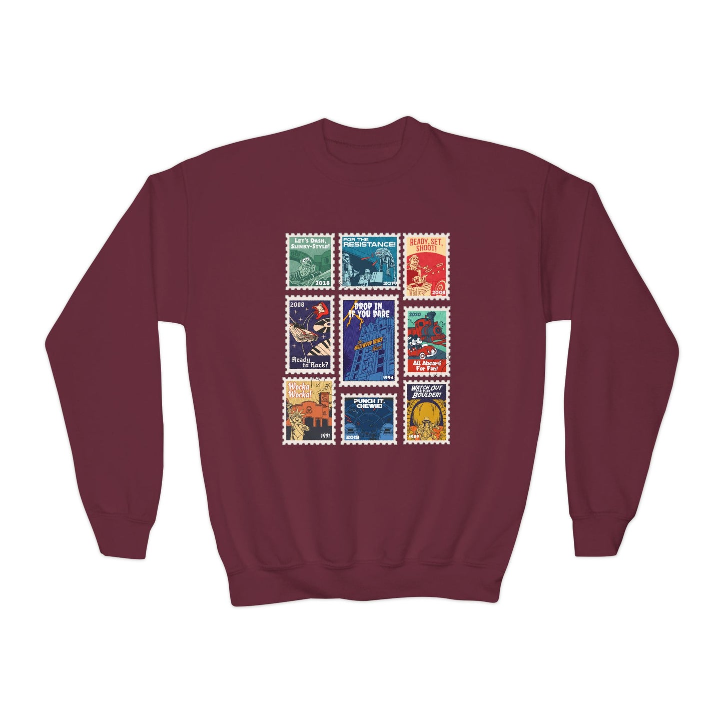 Hollywood Studios Vintage Stamps - Youth Crewneck Sweatshirt