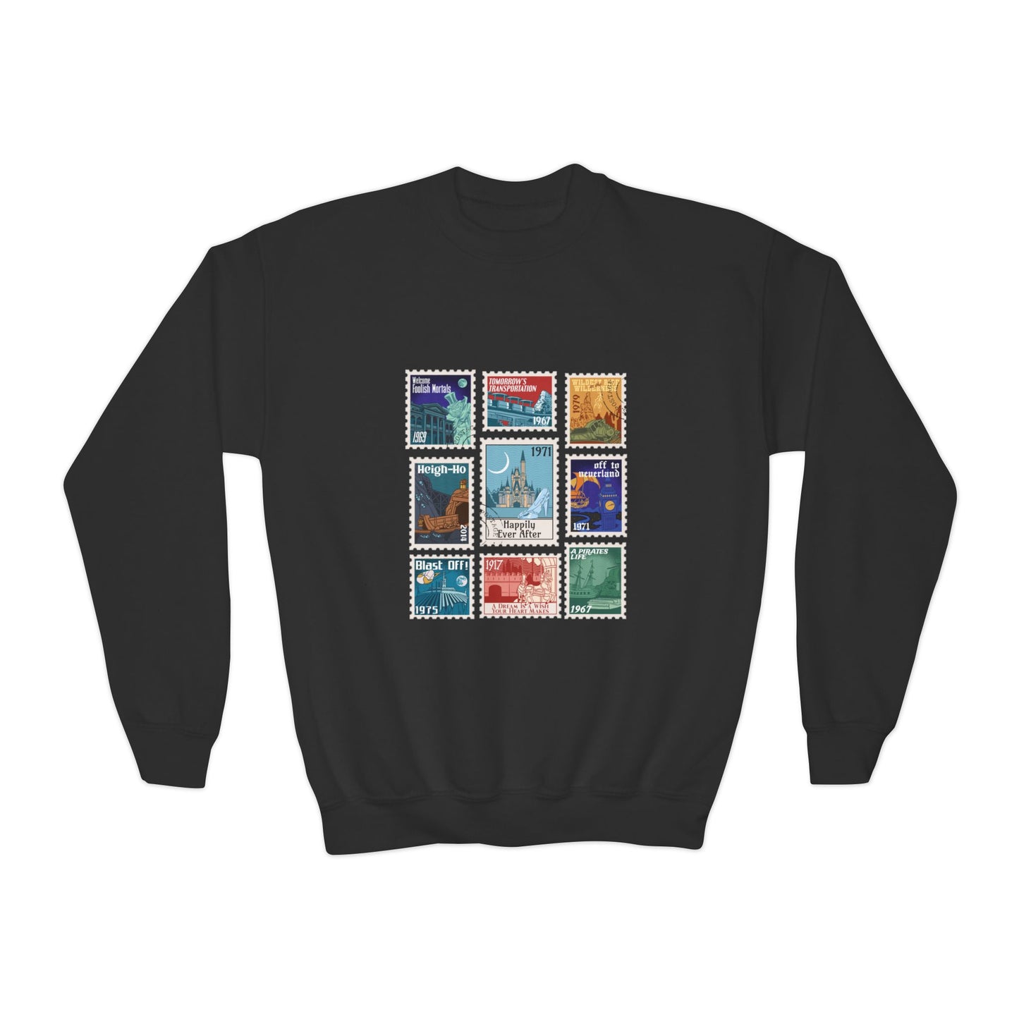 Magic Kingdom Vintage Stamps - Youth Crewneck Sweatshirt