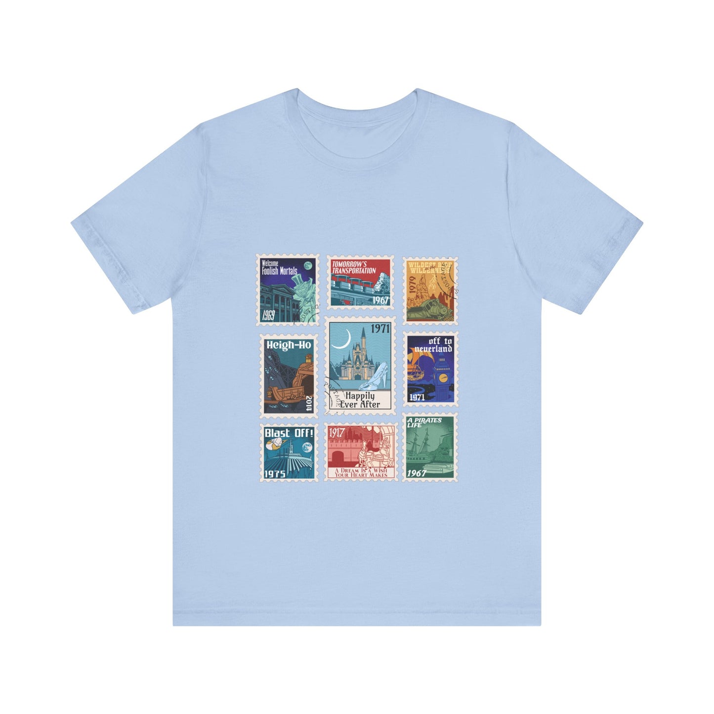 Magic Kingdom Vintage Stamps - Adult Tee Shirt