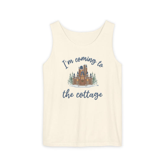 Snowy Cabin Castle, I'm Coming to the Cottage - Unisex Garment-Dyed Tank Top