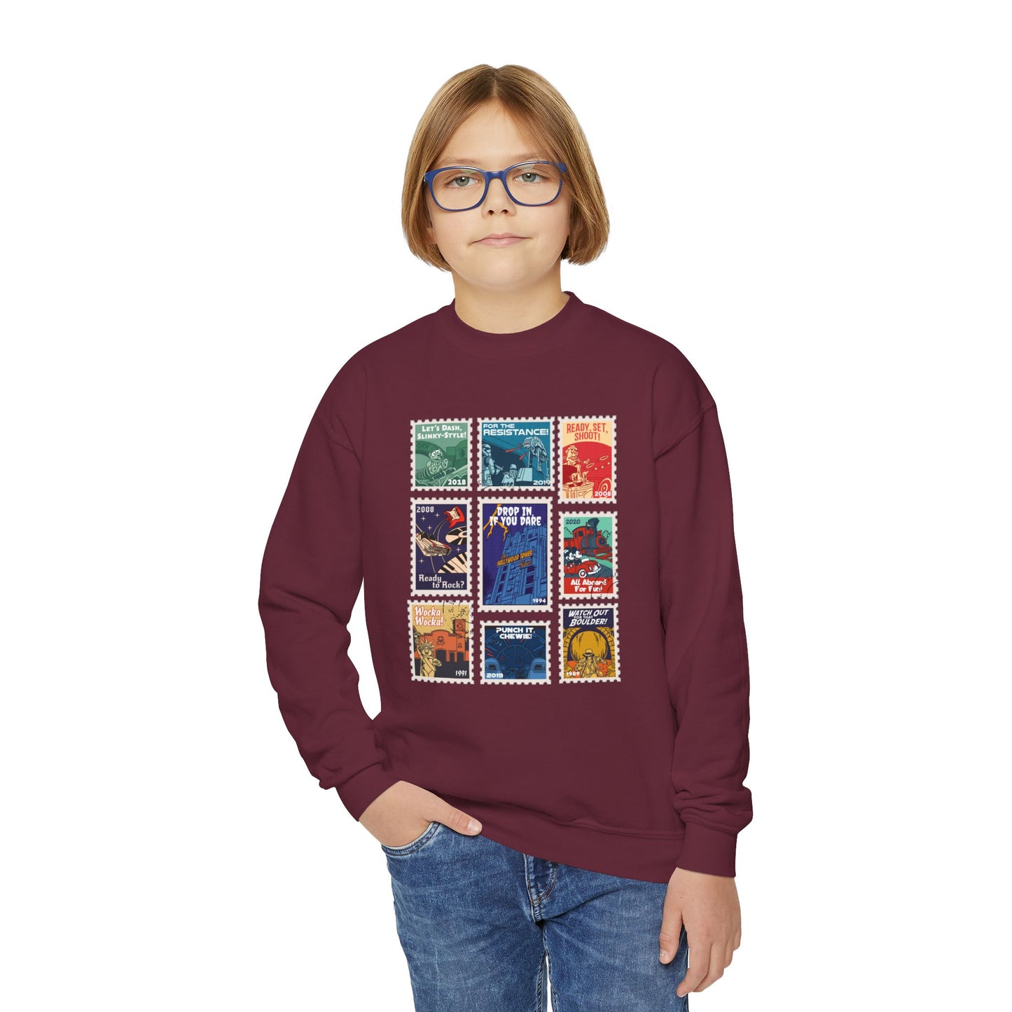 Hollywood Studios Vintage Stamps - Youth Crewneck Sweatshirt