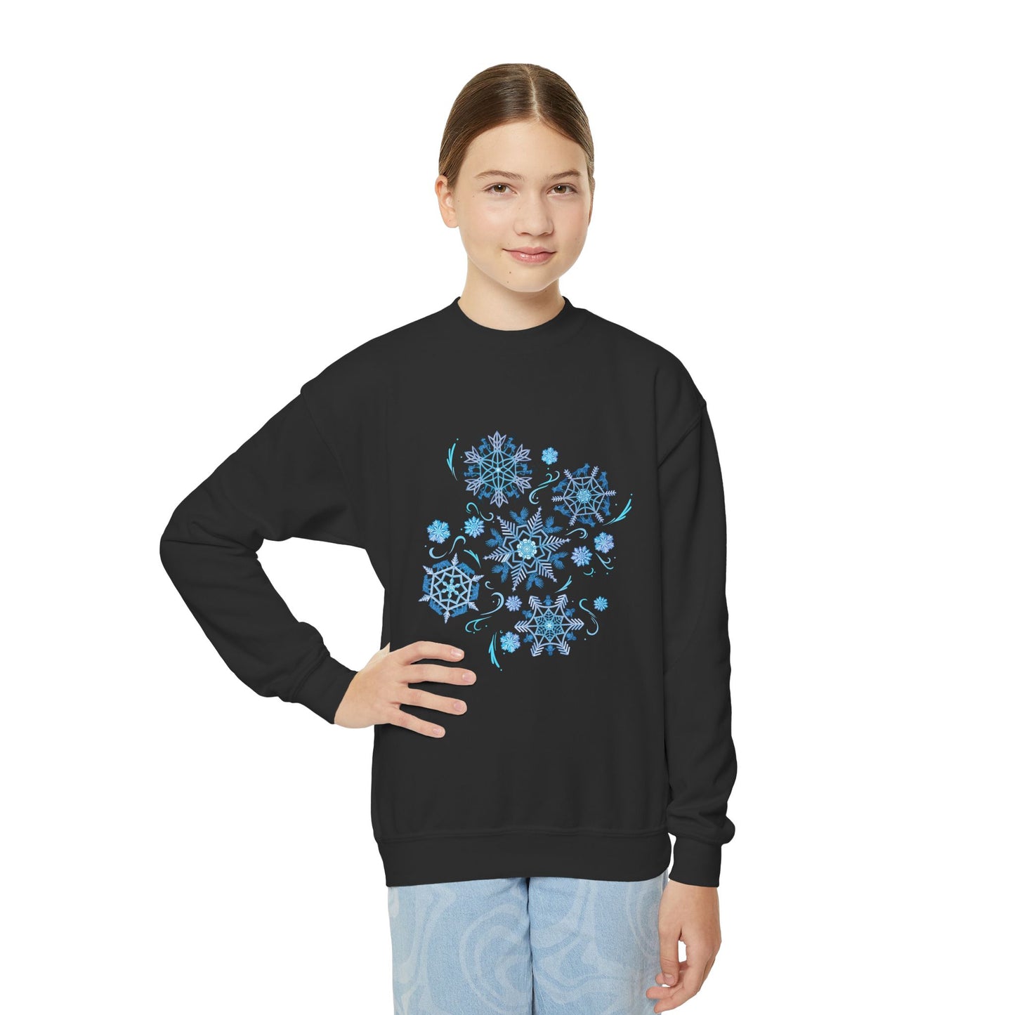 Merry Menagerie Snowflakes - Animal Kingdom Puppets - Youth Crewneck Sweatshirt