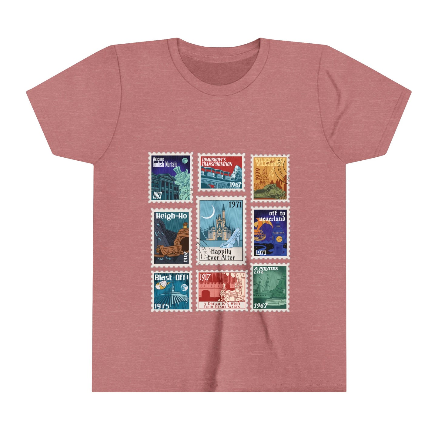 Magic Kingdom Vintage Stamps - Youth Short Sleeve Tee Shirt