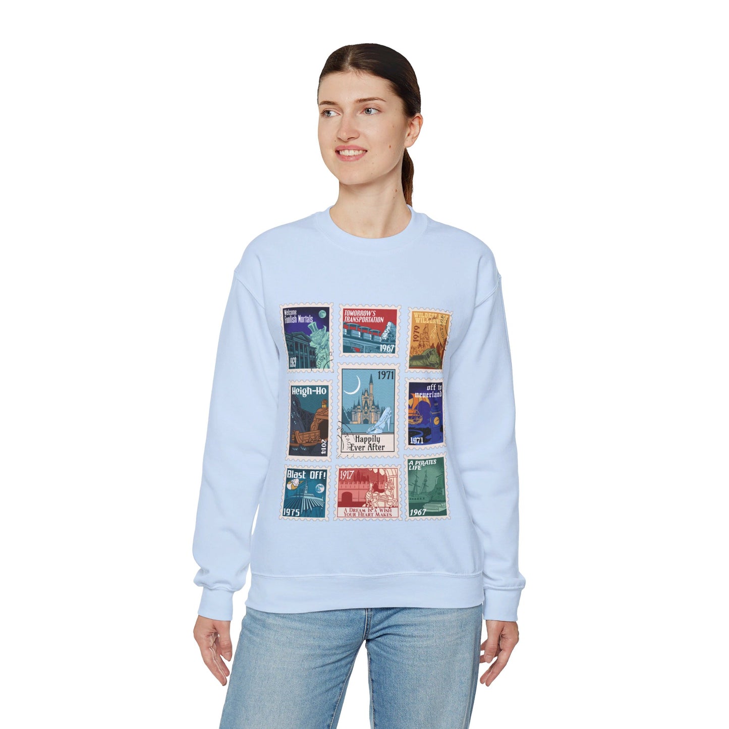 Magic Kingdom Vintage Stamps - Adult Crewneck Sweatshirt